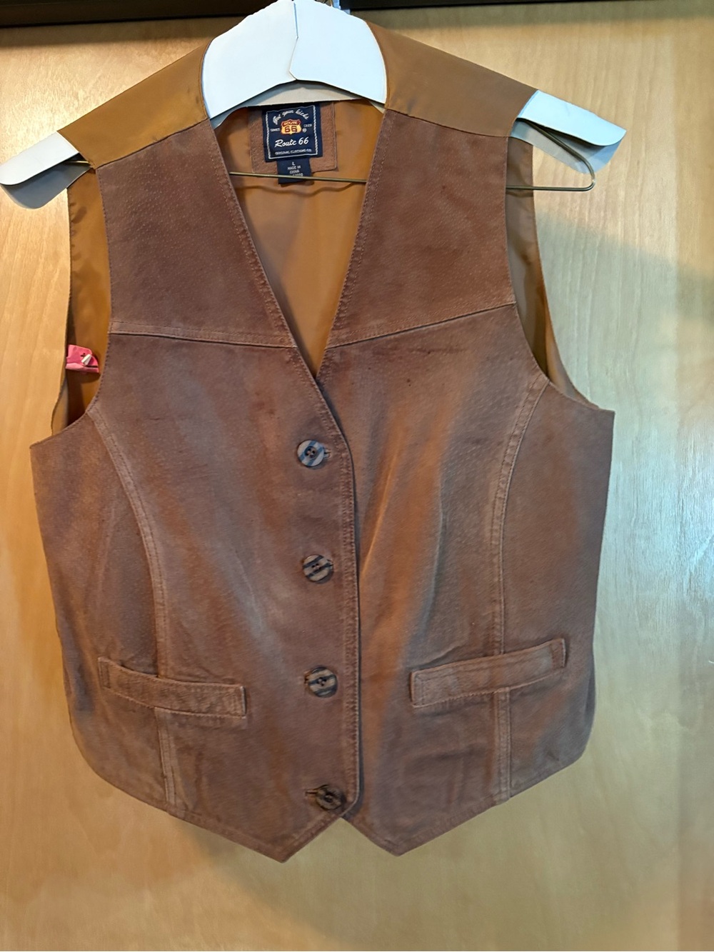 Vintage Route 66 Brown Suede Vest; Size L